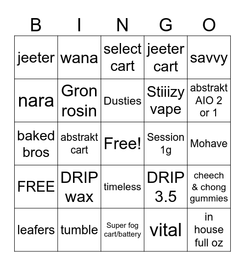 JARS CANNABIS Bingo Card