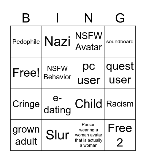 VRChat Bingo Card