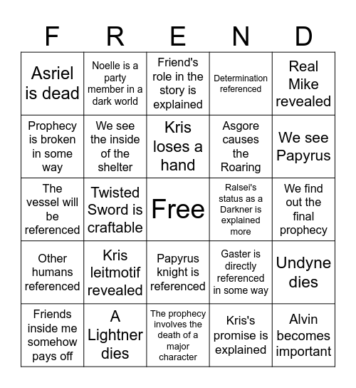 DELTARUNE TOMMORROW !!!! (Fringe Bingo) Bingo Card