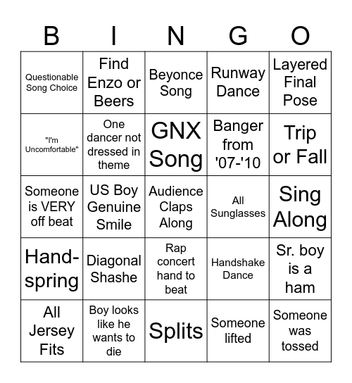 End of Tri Dance Bingo Card
