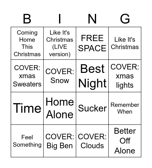 A Very Jonas Christmas Bingo Card