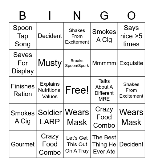 Steve MRE Bingo Card