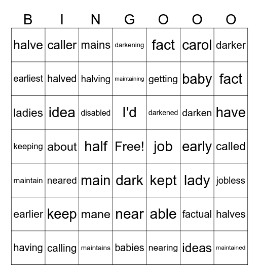 Third Grade Sight Words Bingo Card