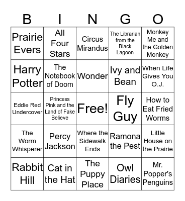 Books and Characters BINGO Card