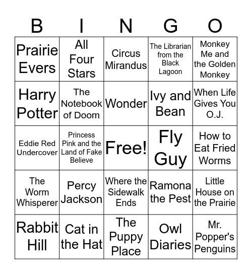 Books and Characters BINGO Card