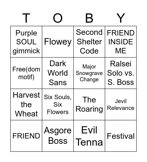 DELTARUNE Bing Bingo Card