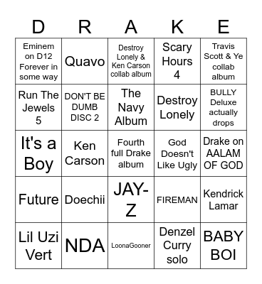 2026 rap bingo (Q3/Q4) Bingo Card