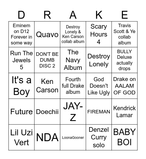 2026 rap bingo (Q3/Q4) Bingo Card