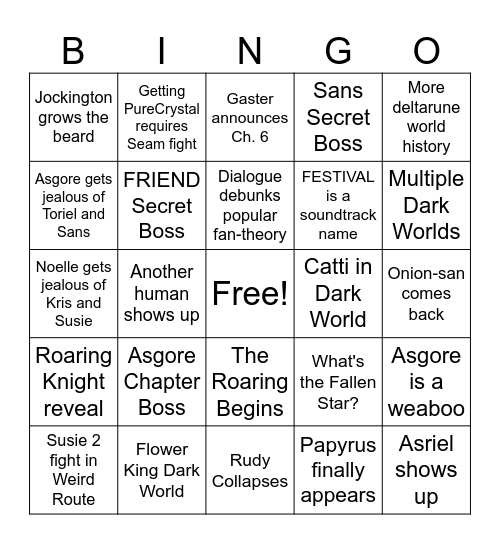 Deltarune Ch. 5 Bingo Card