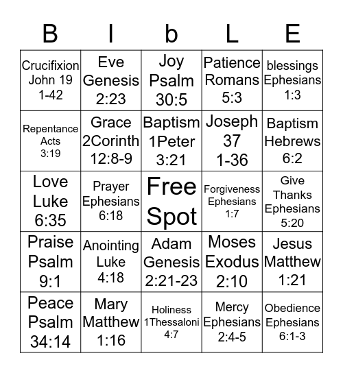 Learning the Bible Bingo Card