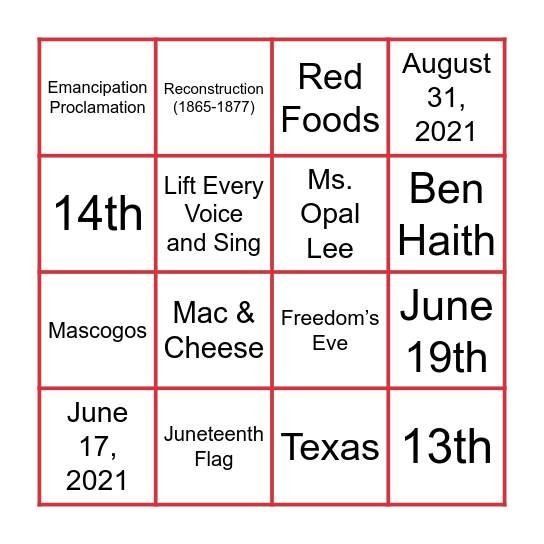Juneteenth 2026 Bingo Card