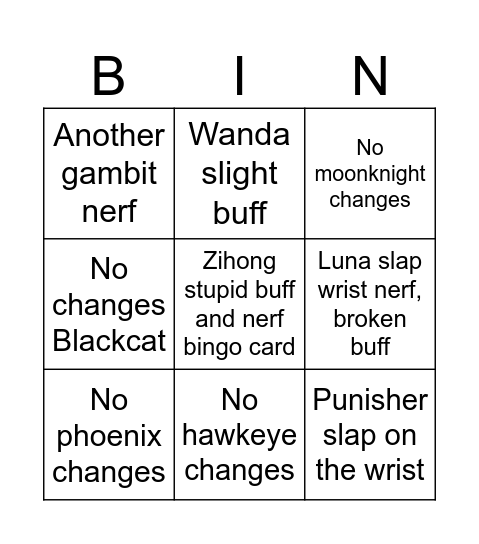 Untitled Bingo Card