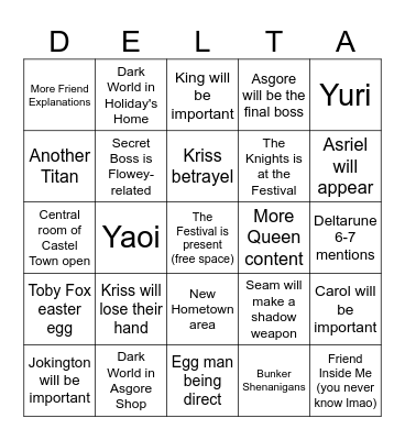 Deltarune Chapter 5 Bingo Card