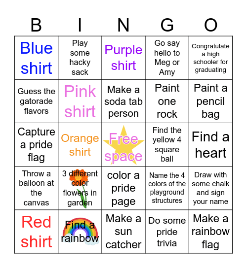 Rainbow day Bingo Card