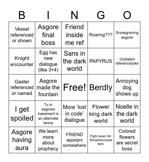deltarune ch5 bingo Card