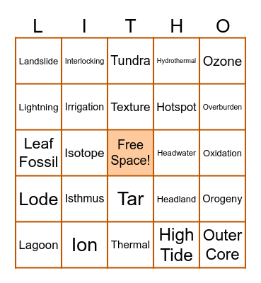 Let's Play LITHO! Bingo Card