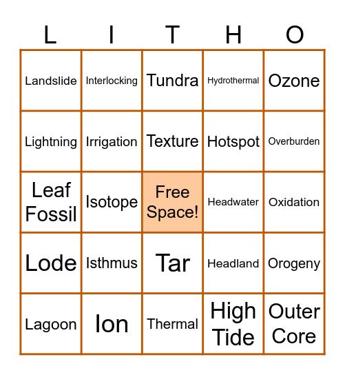 Let's Play LITHO! Bingo Card
