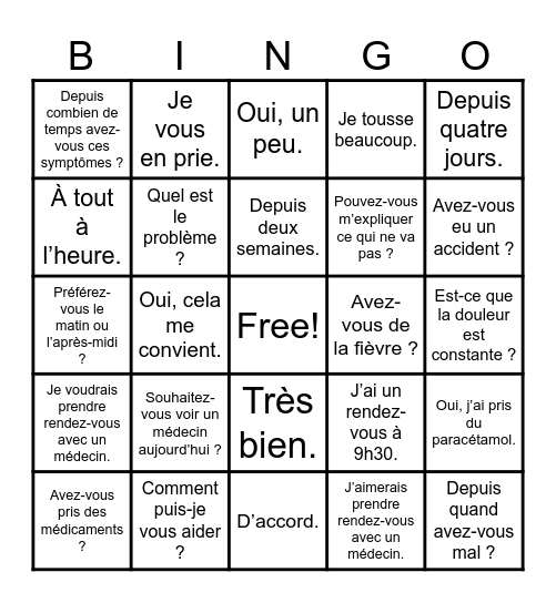 On prend un rendez-vous Bingo Card