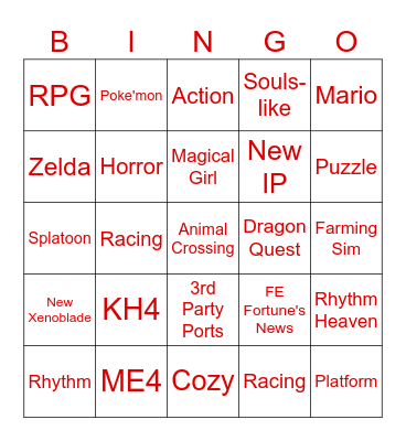 Nintendo Direct Bingo Card