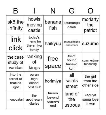 lilis anime bingo Card