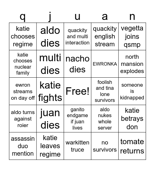 juan final day Bingo Card