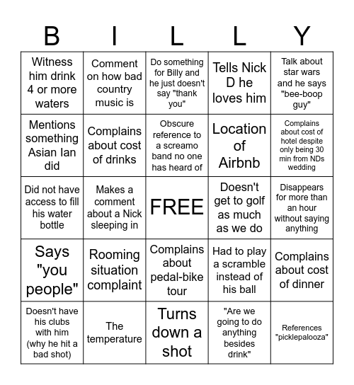 Nashville Bingo Card