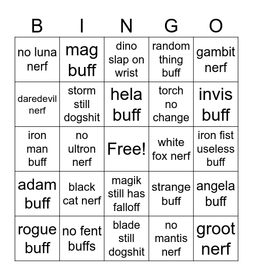 season 8.5 Bingo Card