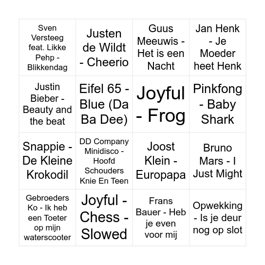 Muziekbingo - Ronde 1 Bingo Card