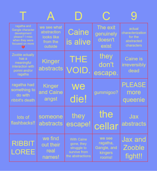 TADC Finale Bingo! Bingo Card