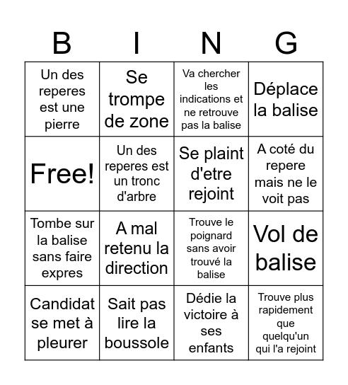 Bingo orientation Koh Lanta Bingo Card