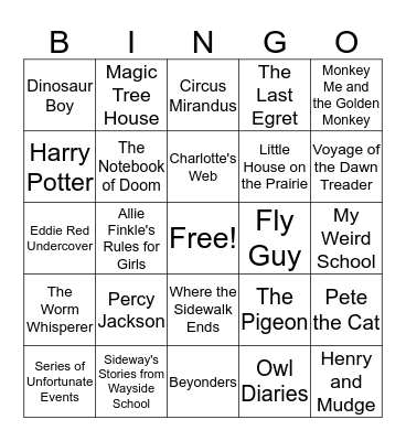 Books and Characters BINGO Card