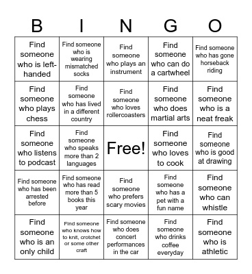 Find Someone Who.. Bingo Card