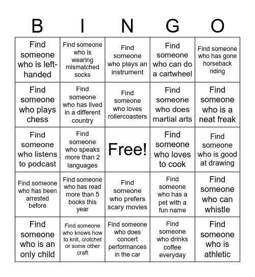 Find Someone Who.. Bingo Card