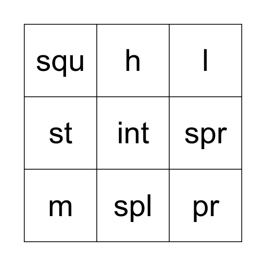int words Bingo Card