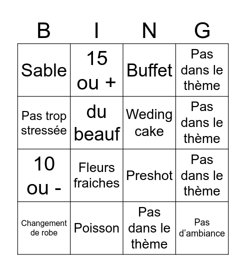 Mariage Bingo Card