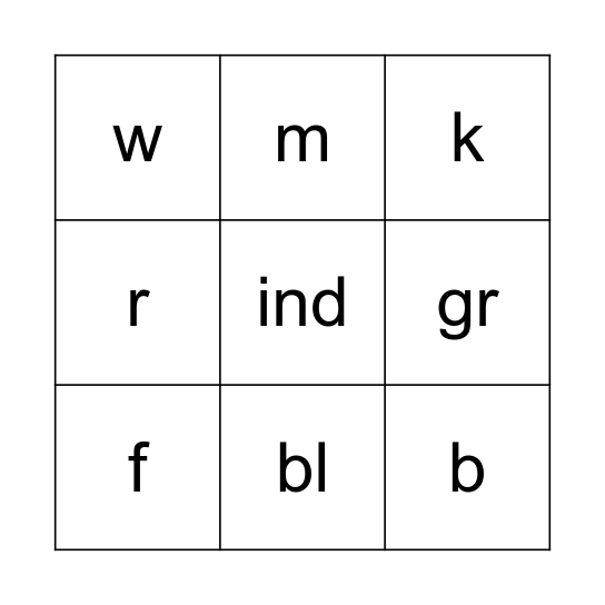 ind Words Bingo Card