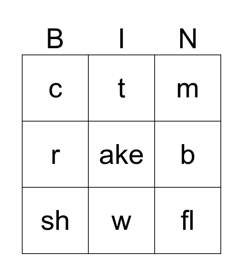 ake Words Bingo Card