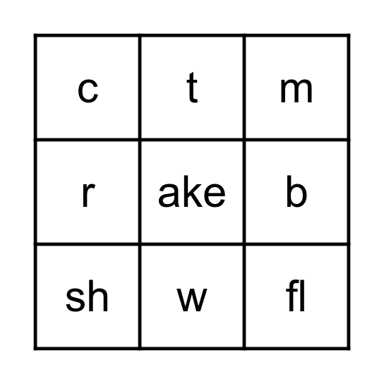 ake Words Bingo Card