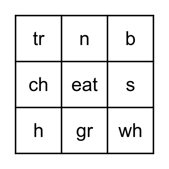 -eat Words Bingo Card