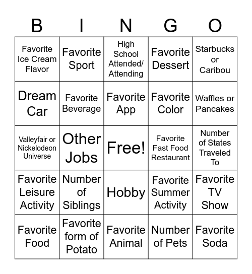 Get To Know You Bingo Card