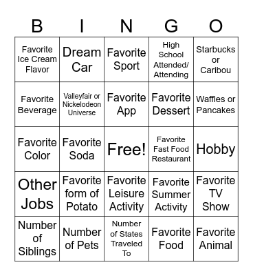 Get To Know You Bingo Card