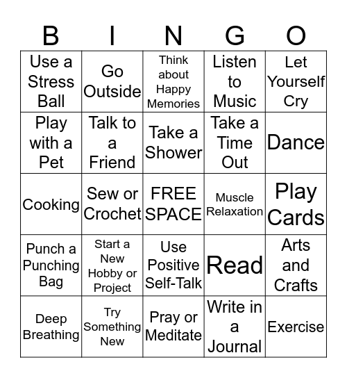 Coping Skills  Bingo Card