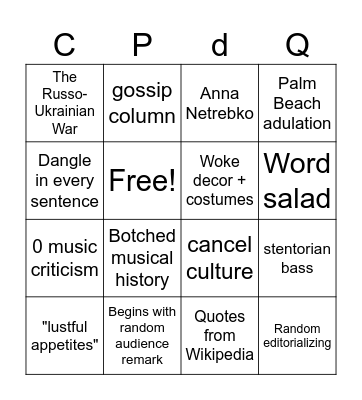 Paul du Quenoy Bingo Card