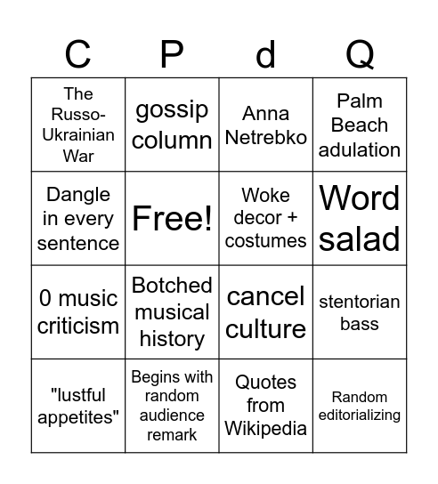 Paul du Quenoy Bingo Card