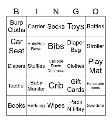 Baby BINGO Card