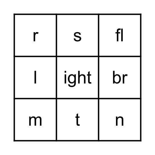 ight Words Bingo Card