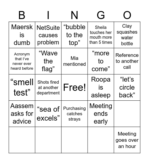 Analytics Team Meeting Bingo Card