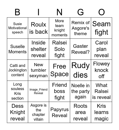Deltarune Chapter 5 Bingo Card
