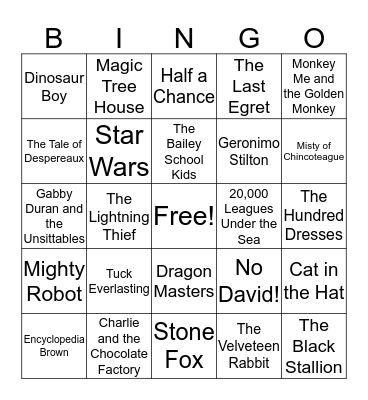 Books and Characters BINGO Card