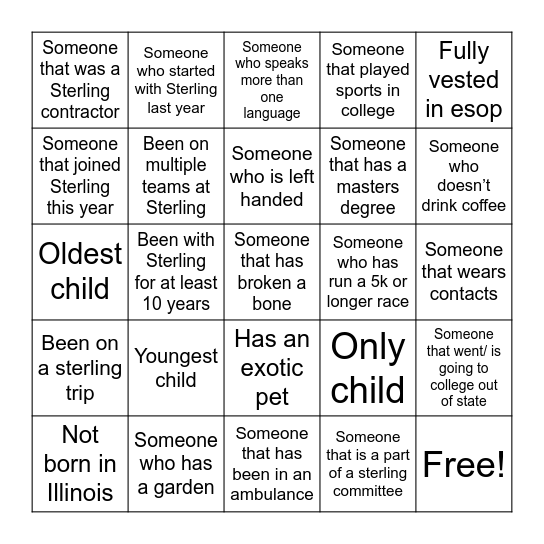 Get to know your co-workers Bingo Card